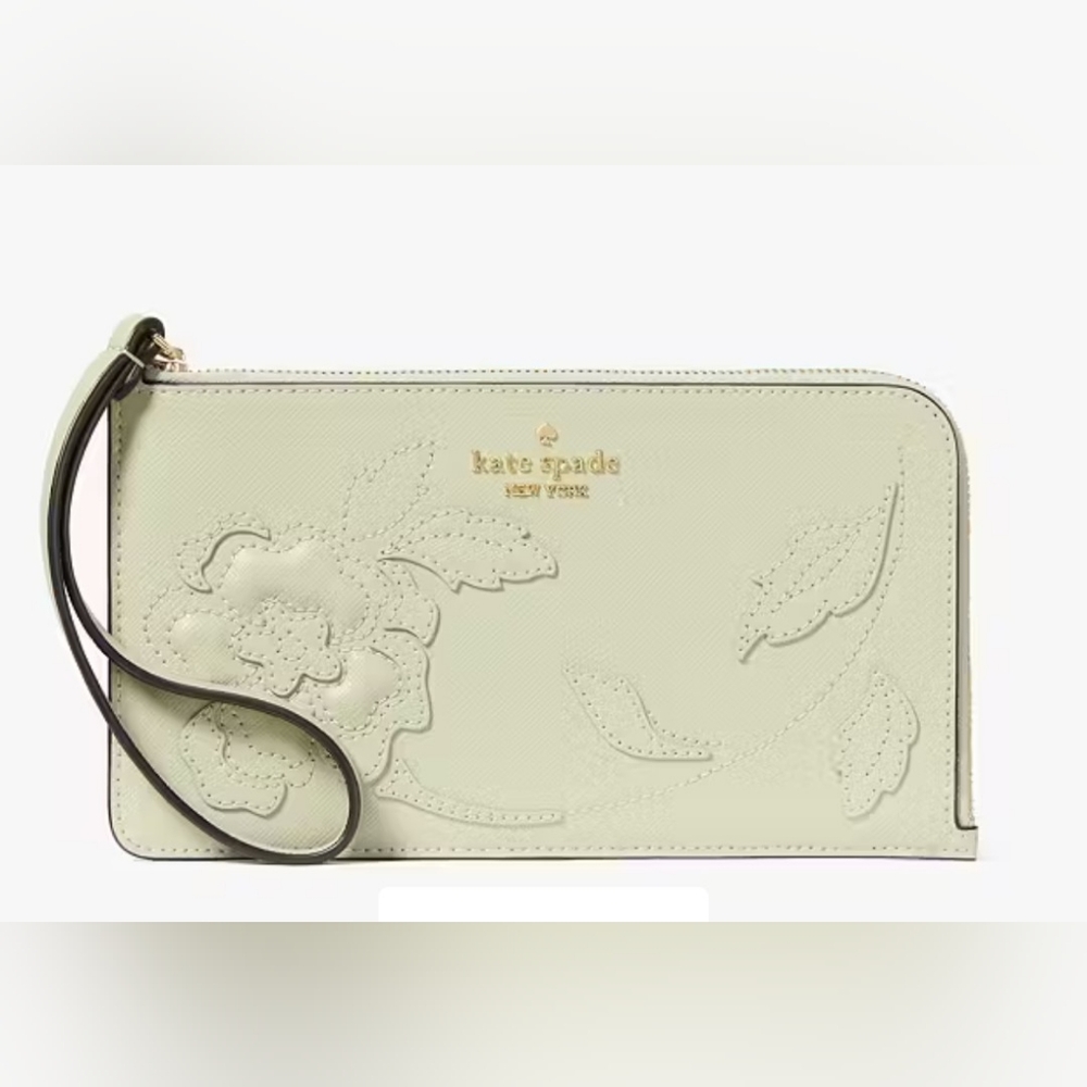 Lucy Floral Applique Medium L-zip Wristlet